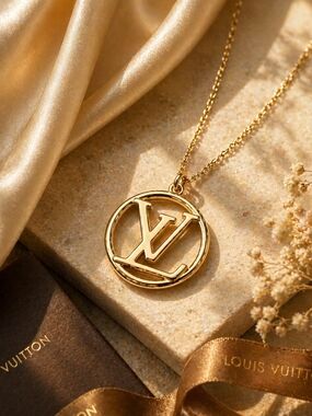 Upcycled Luxury Louis Vuitton Gold-Tone LV Circle Pendant Necklace